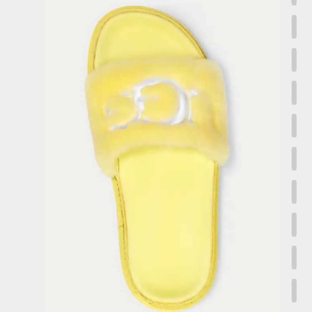 UGG Yellow Women's Laton Logo Fur Slide Sz 9 *NIB*